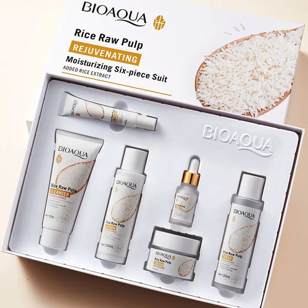 BIOAQUA 6 IN 1 SKINCARE SET GIFT BOX RICE RAW PULP MOISTURIZING HYDRATING SKIN REJUVENATION